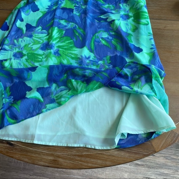 Isaac Mizrahi Bright Blue and Green Floral Flowy Sleeveless Maxi Dress Sz Small - Picture 11 of 14